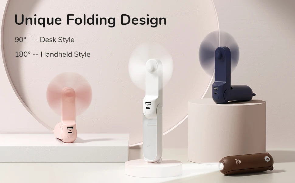 3-in-1 Mini Handheld Fan – USB, Power Bank & Light