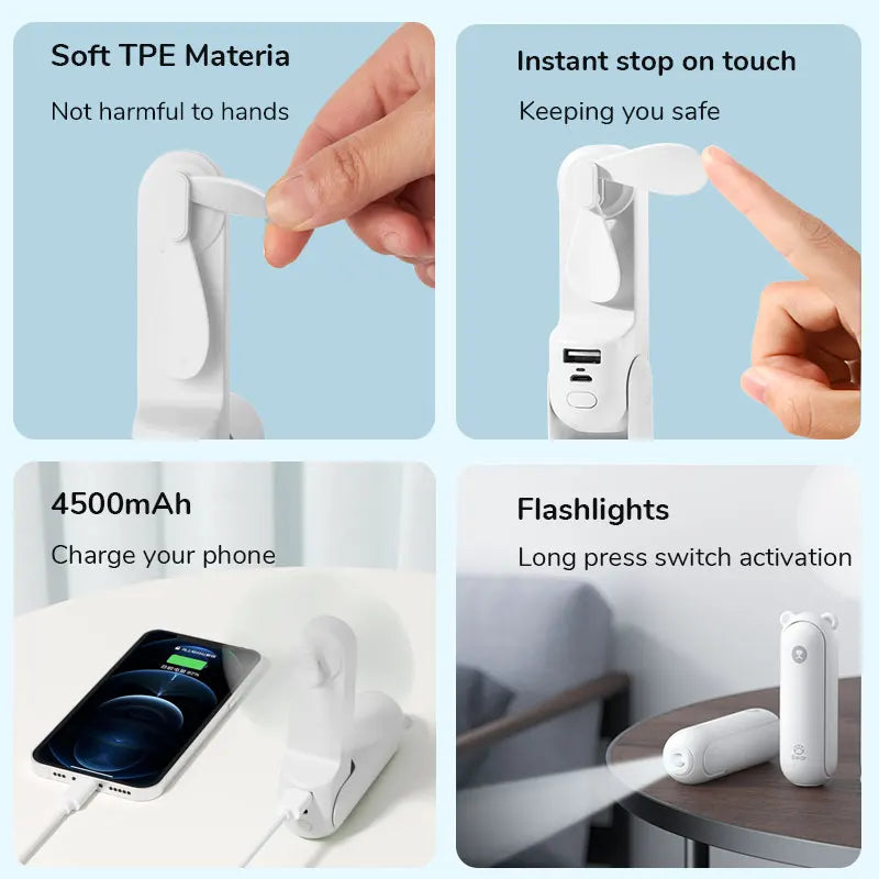 3-in-1 Mini Handheld Fan – USB, Power Bank & Light
