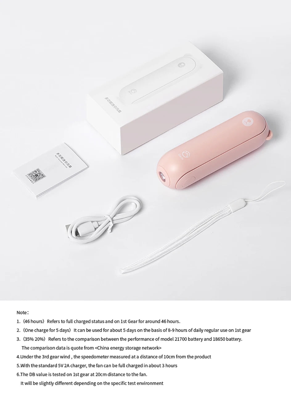 3-in-1 Mini Handheld Fan – USB, Power Bank & Light