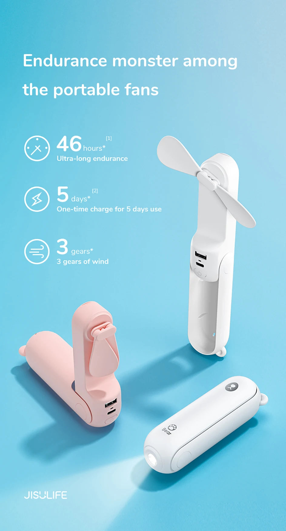 3-in-1 Mini Handheld Fan – USB, Power Bank & Light